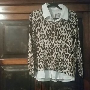 Chico's Leopard Print Shirt w/White Collar